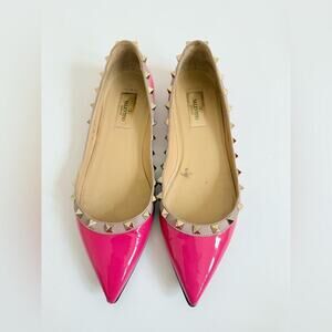 Valentino Garavani Hot pink Fuxia Patent leather Rock stud Ballet flats EU 38.5